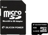 Карта памяти Silicon Power microSDHC 4Gb Class 4 + SD adapter (SP004GBSTH004V10SP) купить по лучшей цене