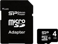 Карта памяти Silicon Power microSDHC 4Gb Class 10 + SD adapter (SP004GBSTH010V10SP) купить по лучшей цене