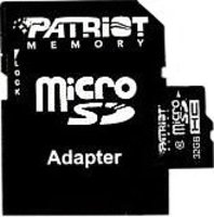 Карта памяти Patriot microSDHC 8Gb Class 10 + SD adapter (PSF8GMCSDHC10) купить по лучшей цене