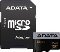 Карта памяти A-Data microSDXC Premier Pro 64Gb Class 10 UHS-I U3 (AUSDX64GUI3V30G-RA1) купить по лучшей цене
