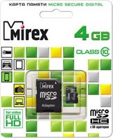 Карта памяти Mirex microSDHC 4Gb Class 10 + SD adapter (13613-AD10SD04) купить по лучшей цене
