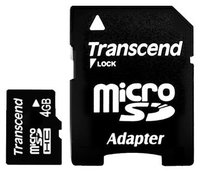 Карта памяти Transcend microSDHC 4Gb Class 4 + SD adapter (TS4GUSDHC4) купить по лучшей цене