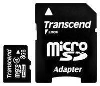 Карта памяти Transcend microSDHC 8Gb Class 4 + SD adapter (TS8GUSDHC4) купить по лучшей цене