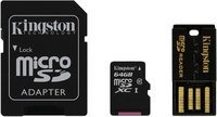 Карта памяти Kingston microSDXC 64Gb Class 10 UHS-I + SD, USB adapters (MBLY10G2/64GB) купить по лучшей цене